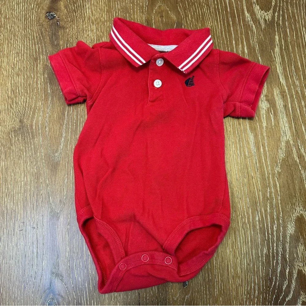 Vintage OshKosh Bgosh Red Polo Bodysuit and‎ Plaid Shortalls 12M